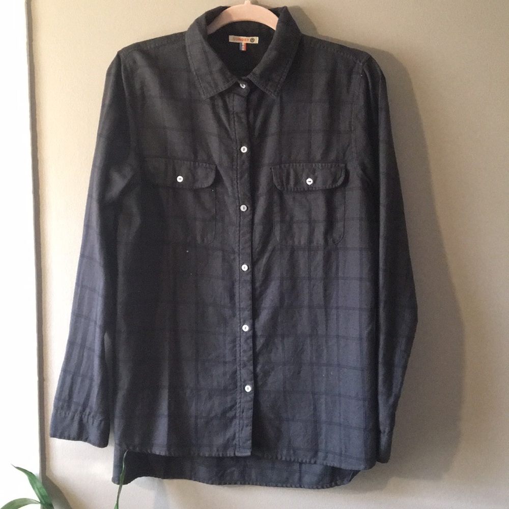 Sundry Grey/Blue Plaid Flannel Shirt